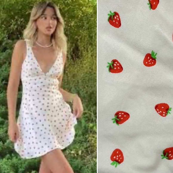 Zara Women’s XS Strawberry Print Slip Dress Off White Viral Blogger Favorite - Picture 1 of 7
